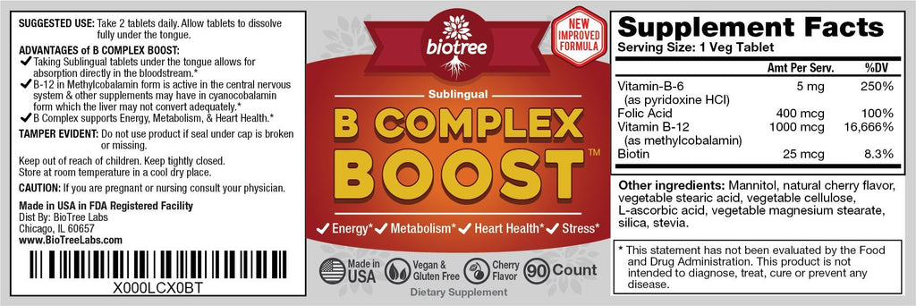 BioTree Labs Vitamin B12 B Complex Energy - 90 Tablets - image 2