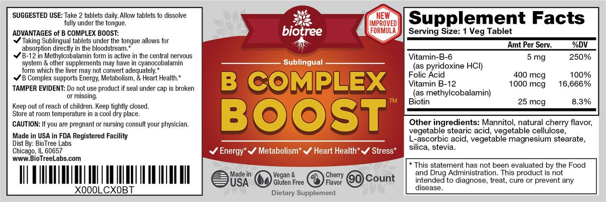 BioTree Labs Vitamin B12 B Complex Energy - 90 Tablets - image 2
