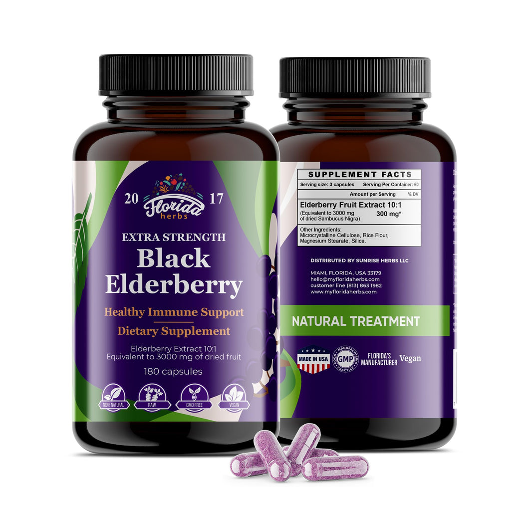 FLORIDA HERBS Black Elderberry Capsules - 180 Vegan Capsules
