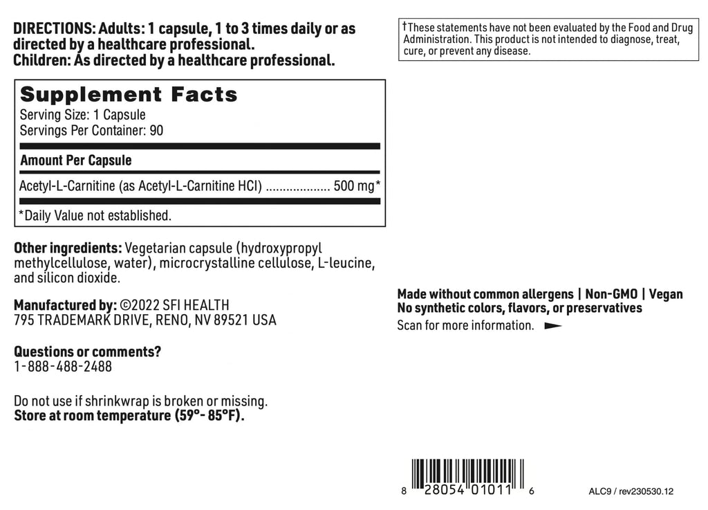 SFI Health Acetyl-L-Carnitine 500 mg - 90 Capsules - image 6