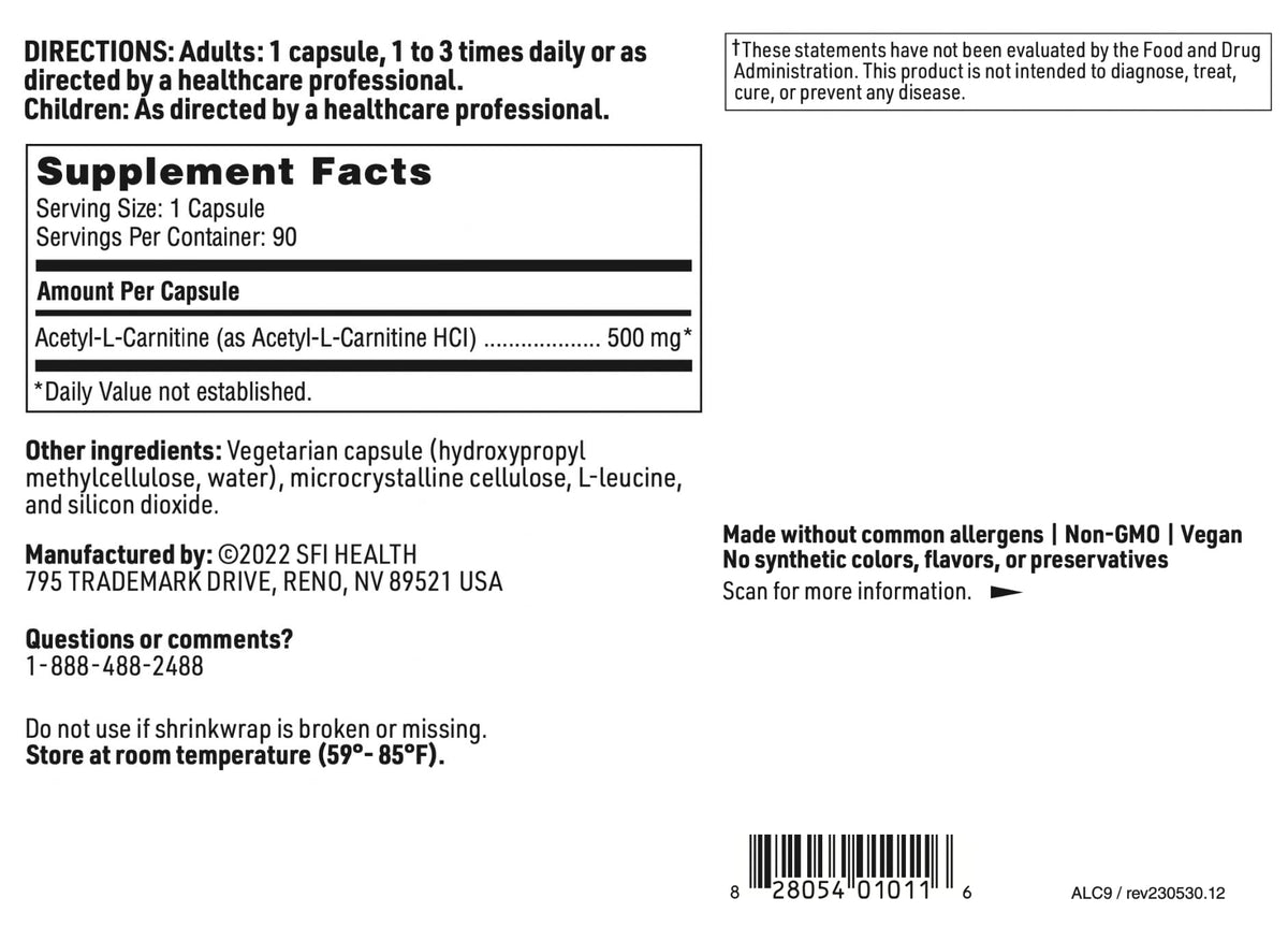 SFI Health Acetyl-L-Carnitine 500 mg - 90 Capsules - image 6