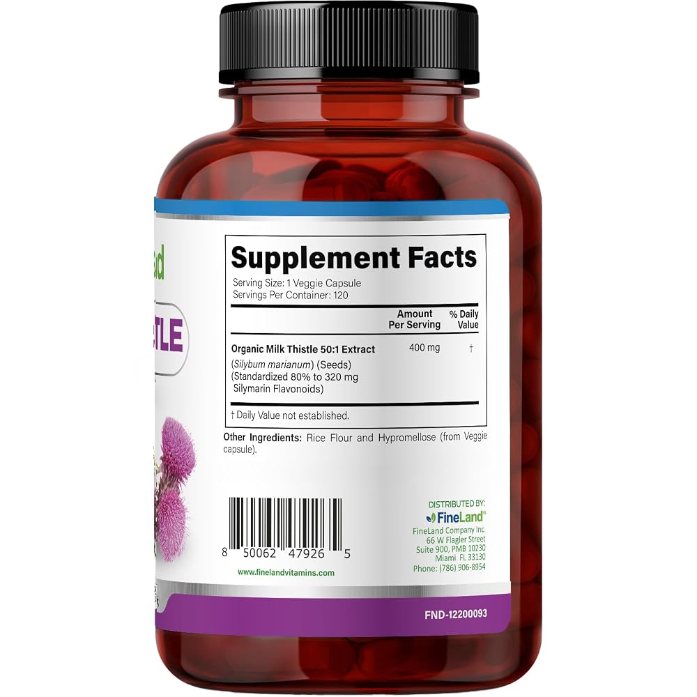 FineLand Milk Thistle Pills 50:1 Extract Liver Support - 120 Vegan Capsules - image 2