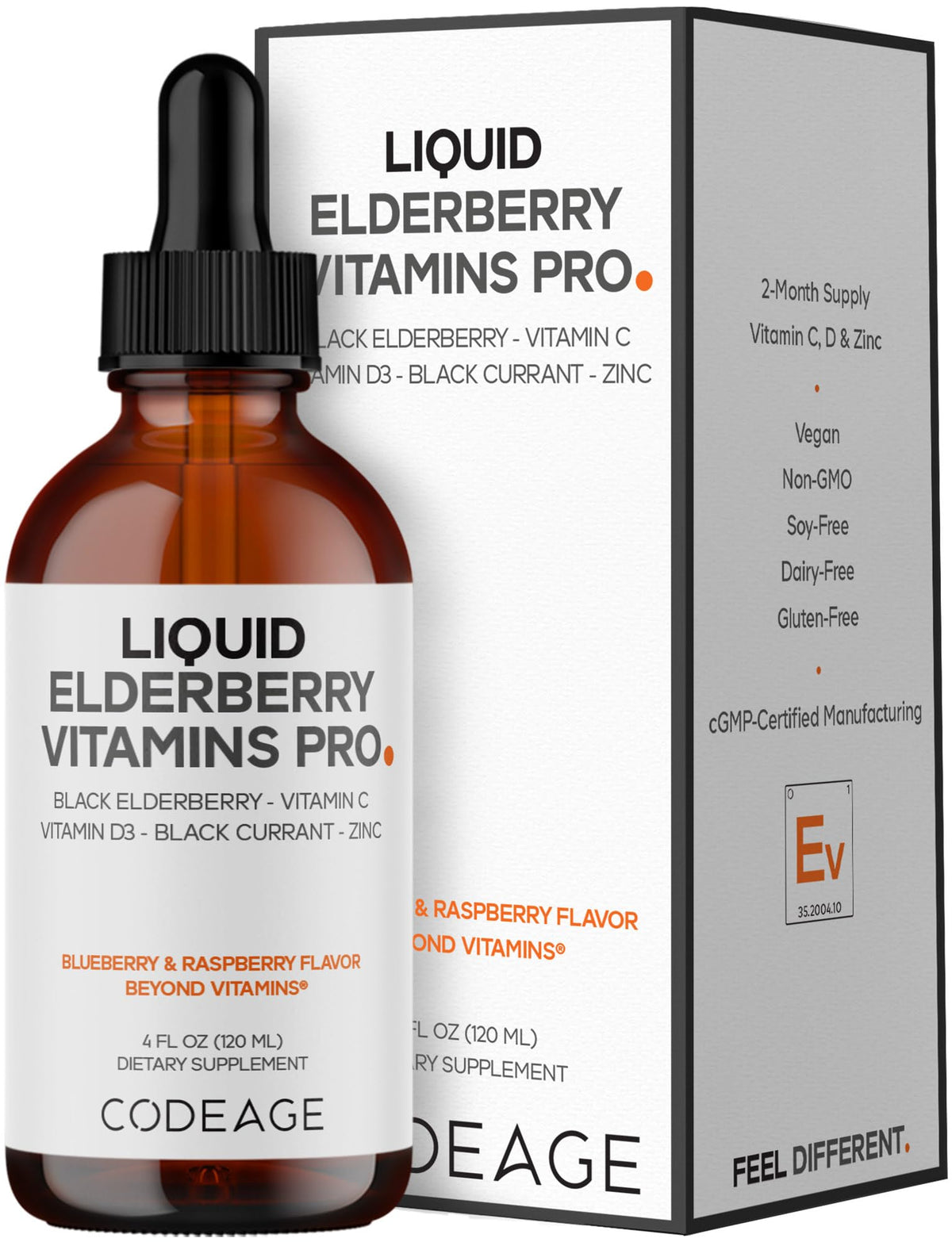 Codeage Elderberry Vitamins Pro Liquid with Vitamin C, D3, Zinc - 4 Fl Oz
