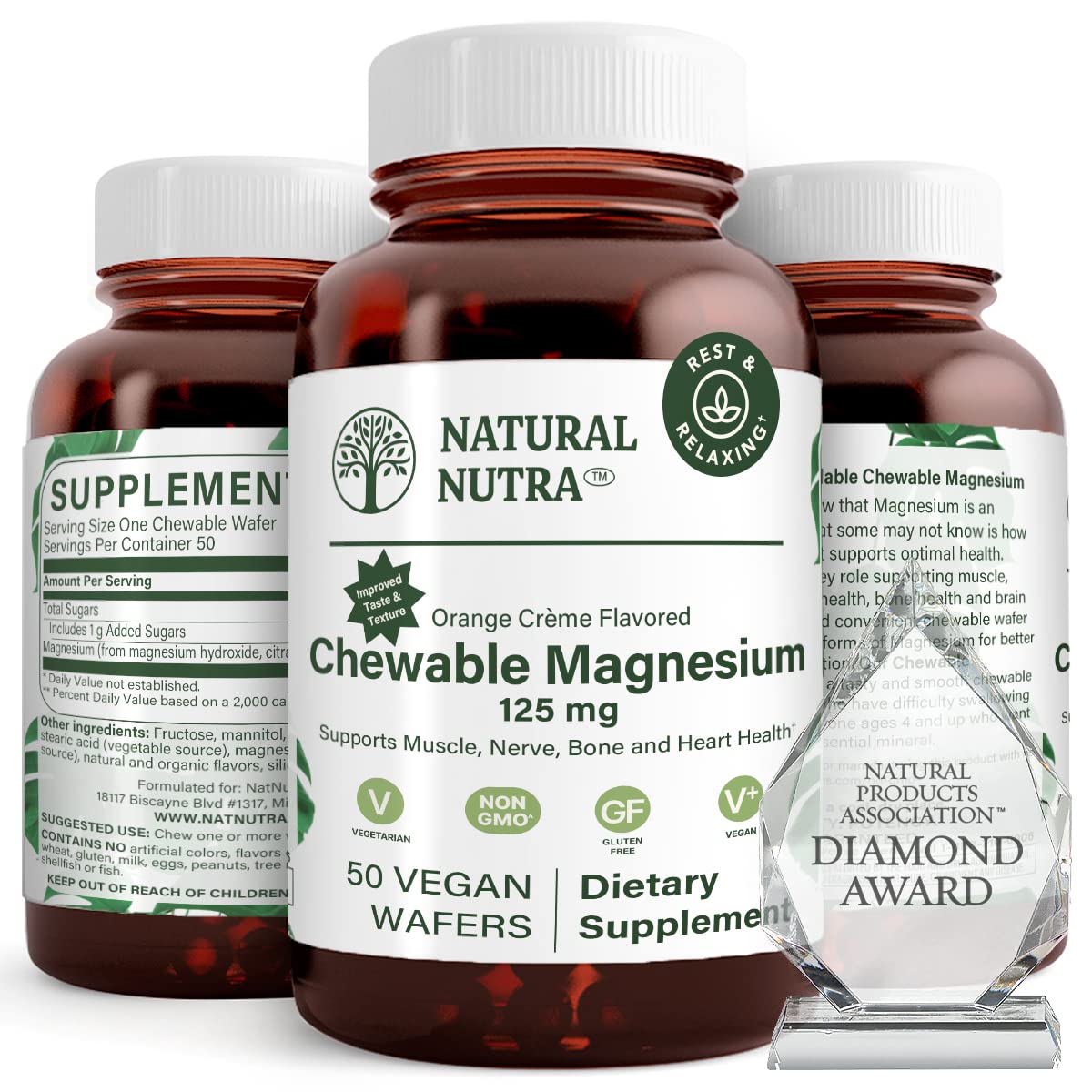 Natural Nutra Chewable Magnesium 125mg - 50 Vegan Wafers