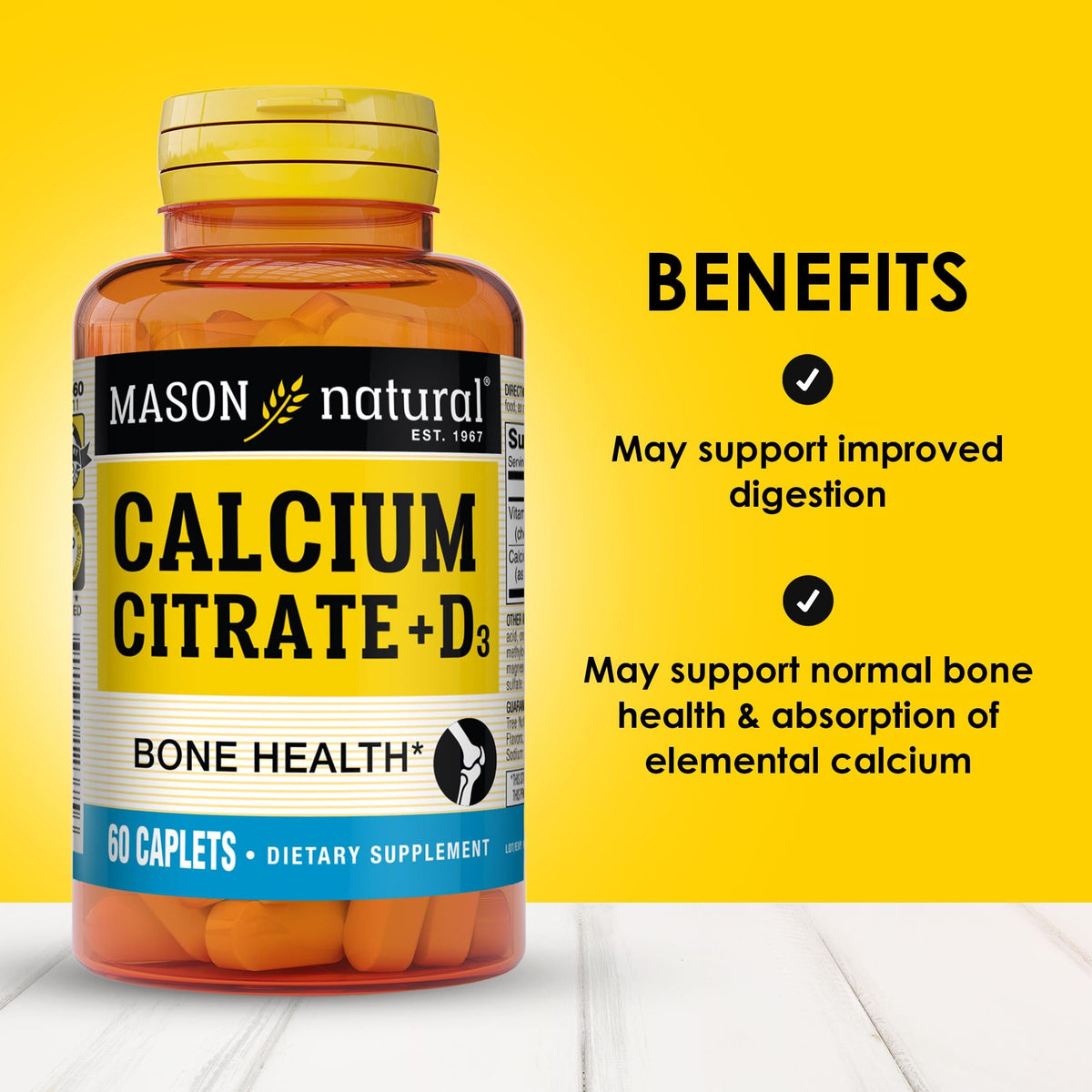 MASON NATURAL Calcium Citrate Plus Vitamin D3 - 180 Caplets - image 2