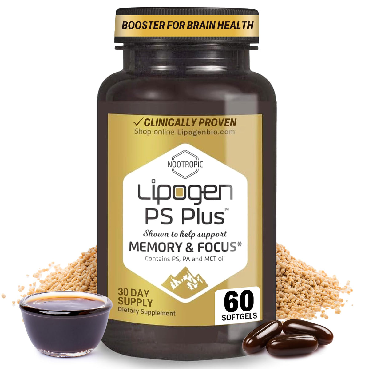 Lipogen PS Plus Brain Supplement for Memory and Focus - 60 Softgels