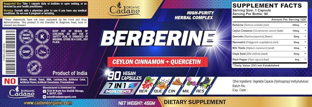 Organic Cadane Berberine Supplement with Ceylon Cinnamon - 90 Capsules - image 4