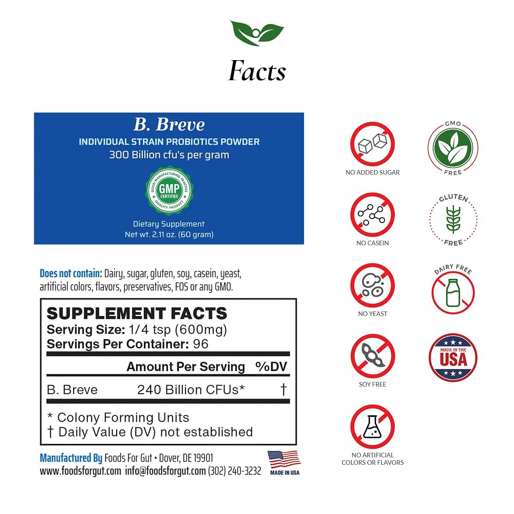 Foods For Gut Bifidobacterium Breve Probiotic Powder 300 Billion cfu's