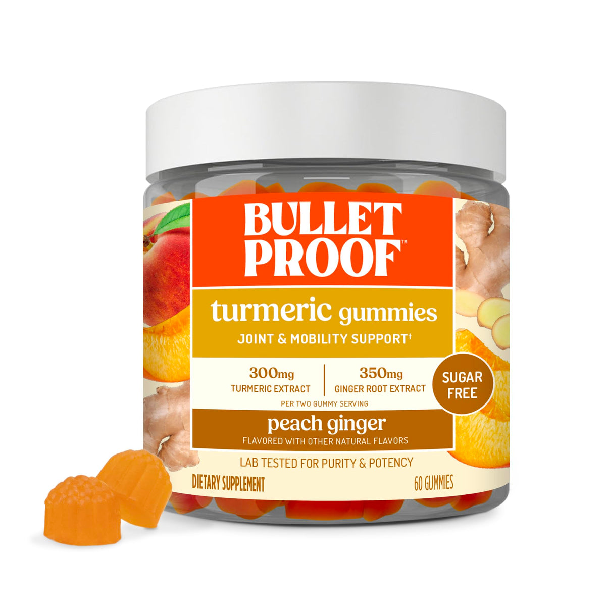 Bulletproof Sugar-Free Peach Ginger Turmeric Gummies - 60 Count