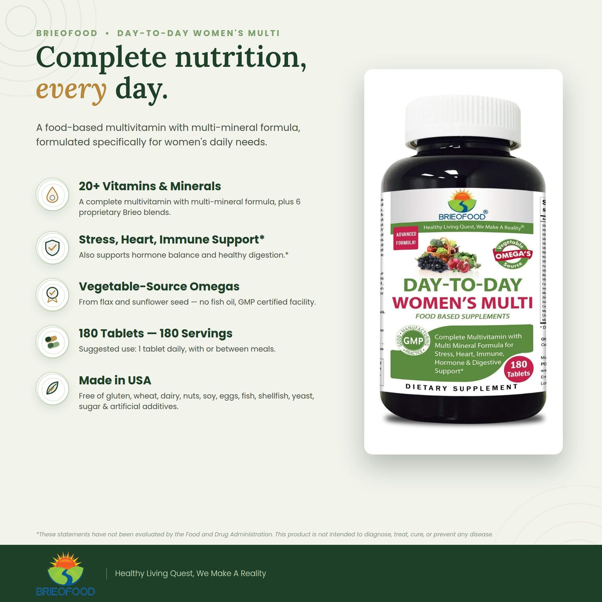 Brieofood Day-to-Day Women's Multi with Omegas - 180 Tablets - image 2