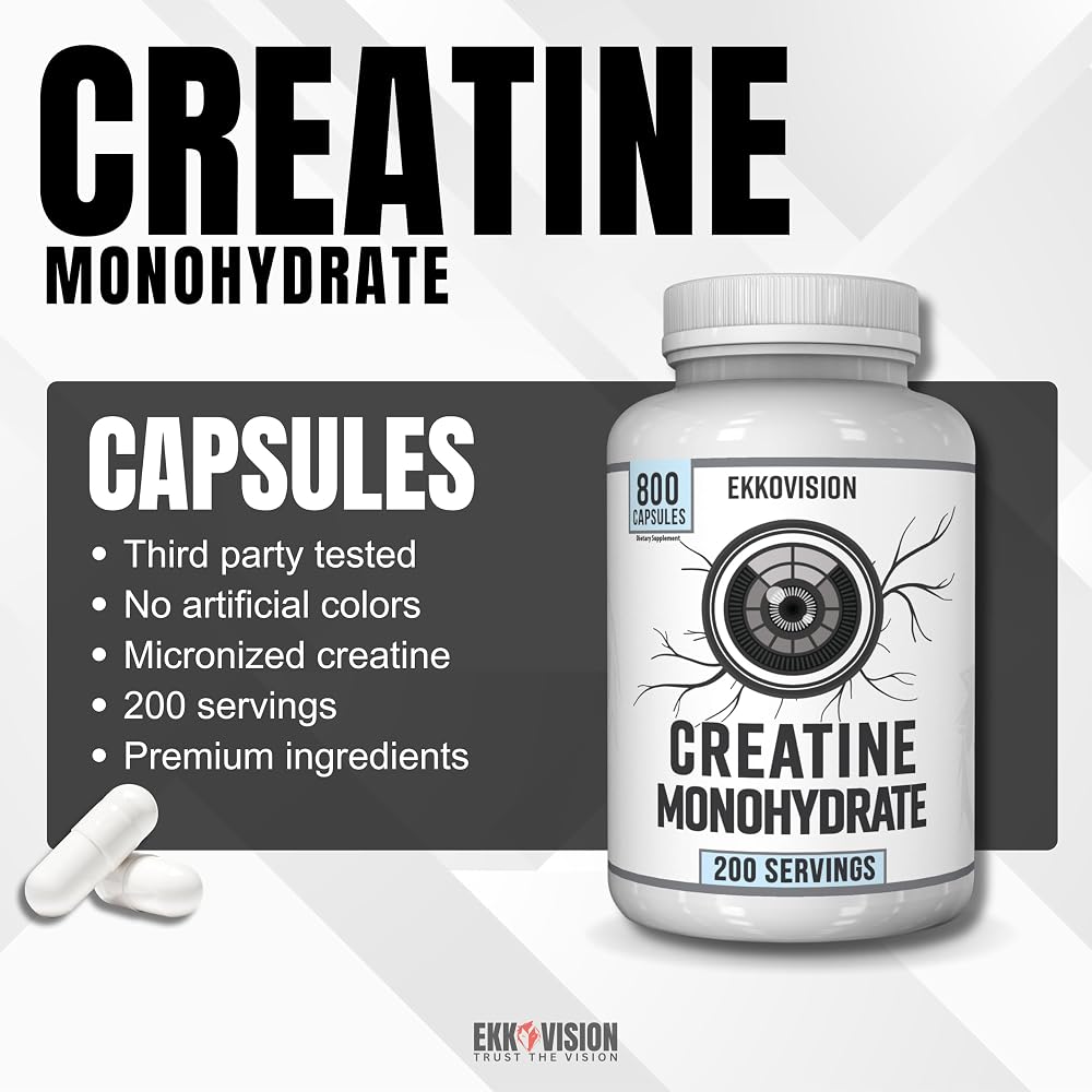 Ekkovision Creatine Monohydrate Capsules - 200 Servings - image 2