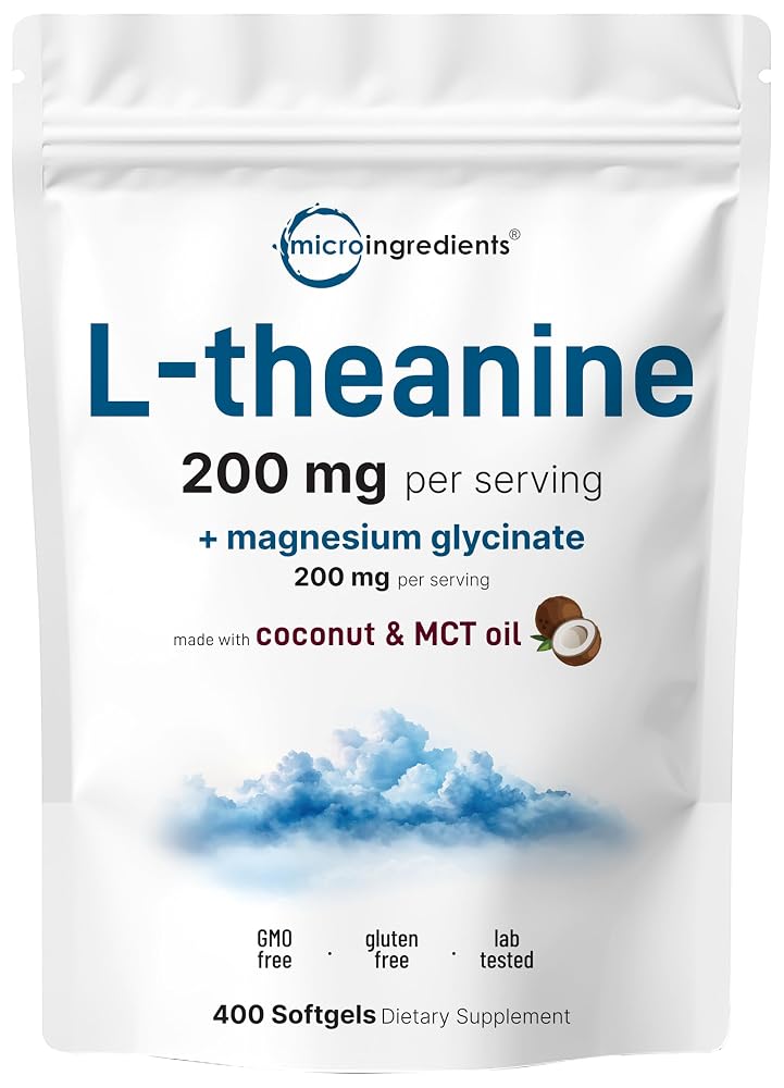 Micro Ingredients L-Theanine 200mg with Magnesium Glycinate - 400 Softgels