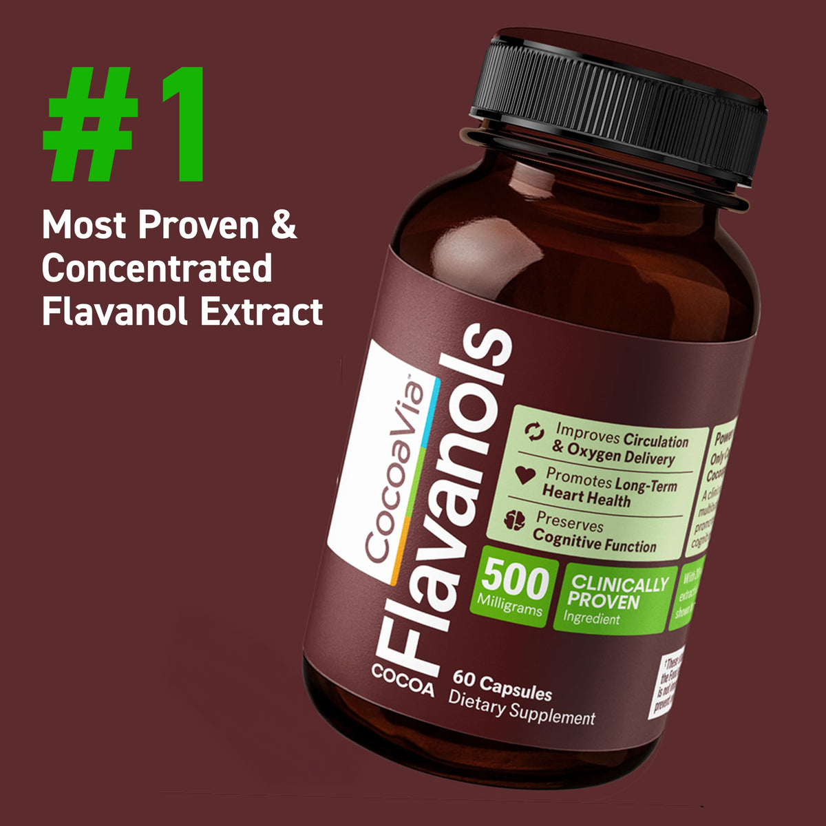CocoaVia Heart & Brain Supplement Cocoa Flavanol Extract - 60 Capsules - image 3
