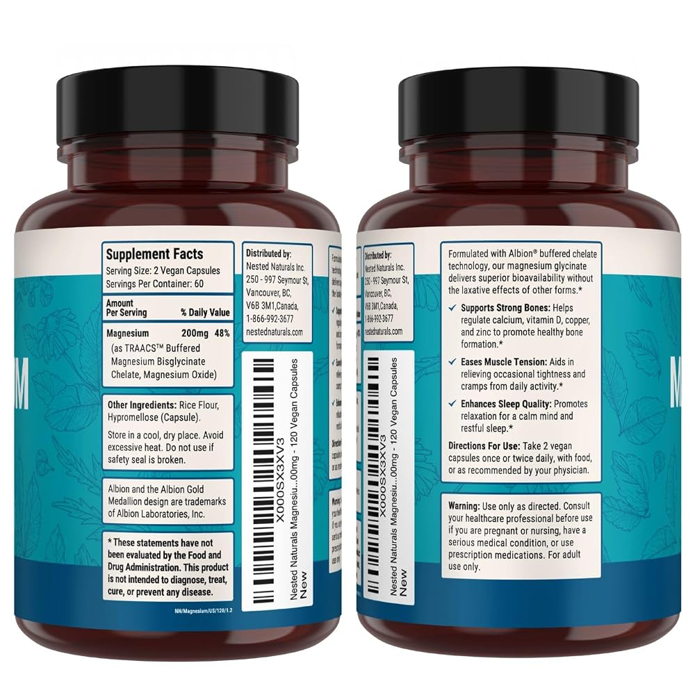 Nested Naturals Magnesium Glycinate 200mg - 240 Vegan Capsules - image 9