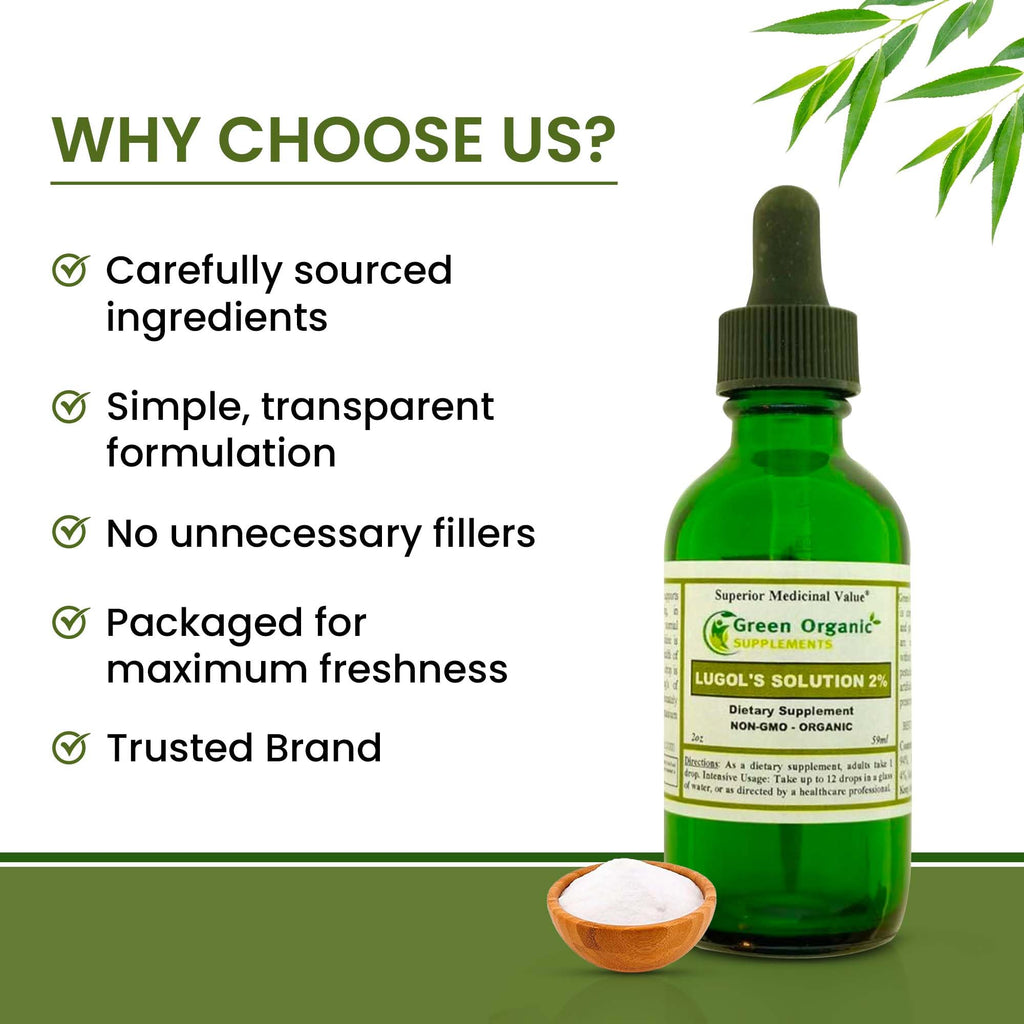 Green Organic Supplements Lugol's Iodine Solution 2% - 2 Fl Oz - image 3
