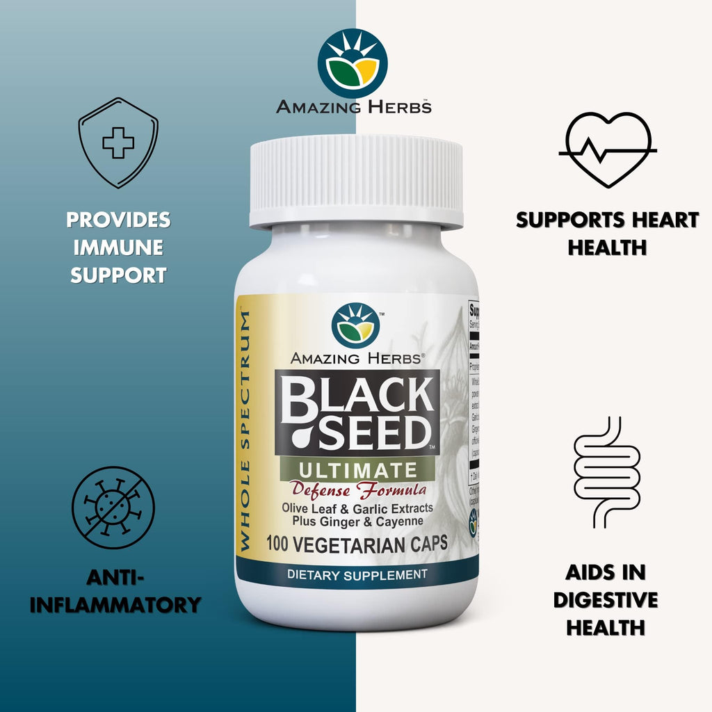 Amazing Herbs Black Seed Ultimate with Garlic & Ginger - 100 Capsules - image 2