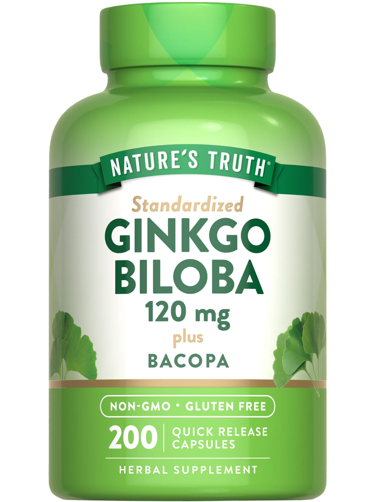 Nature's Truth Ginkgo Biloba 120mg Plus Bacopa - 200 Capsules