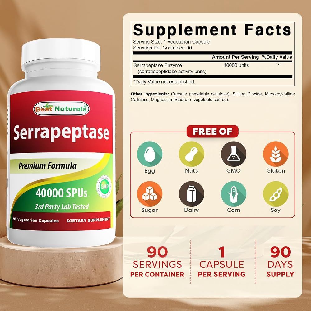 Best Naturals Serrapeptase 40000 SPUs 90 Vegetarian Capsules - image 5