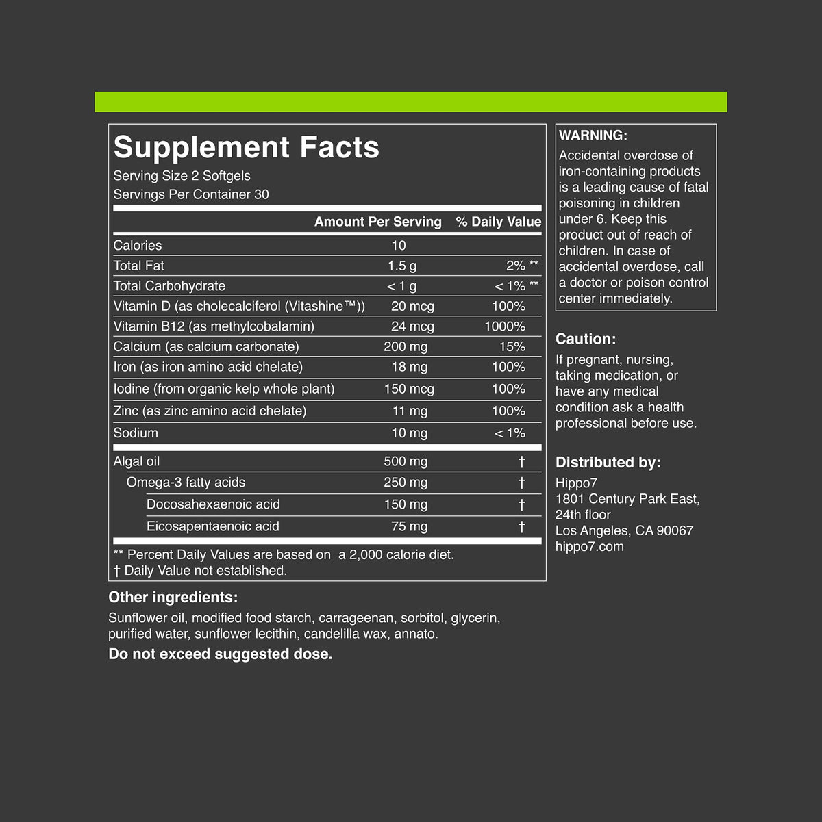 Hippo7 Vegan Complete Multivitamin with B12, D, Omega-3 - 60 Softgels - image 6