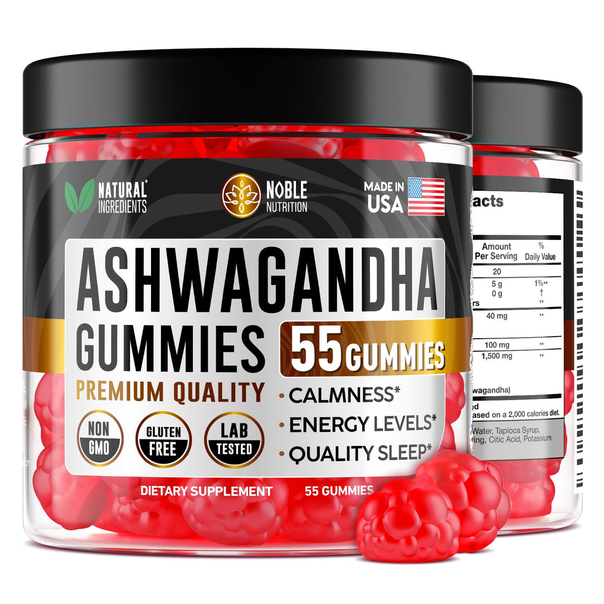 NOBLE NUTRITION Ashwagandha Gummies - Sugar Free & Vegan Ashwagandha