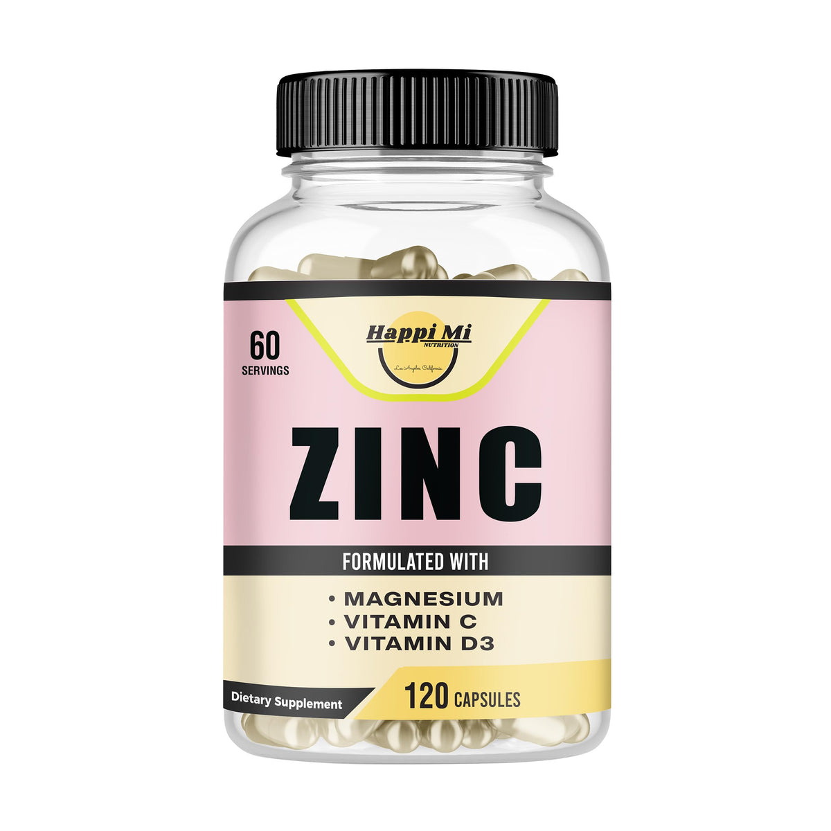 Happi Mi Nutrition Zinc 100mg with Vitamin D3 & Magnesium - 120 Capsules