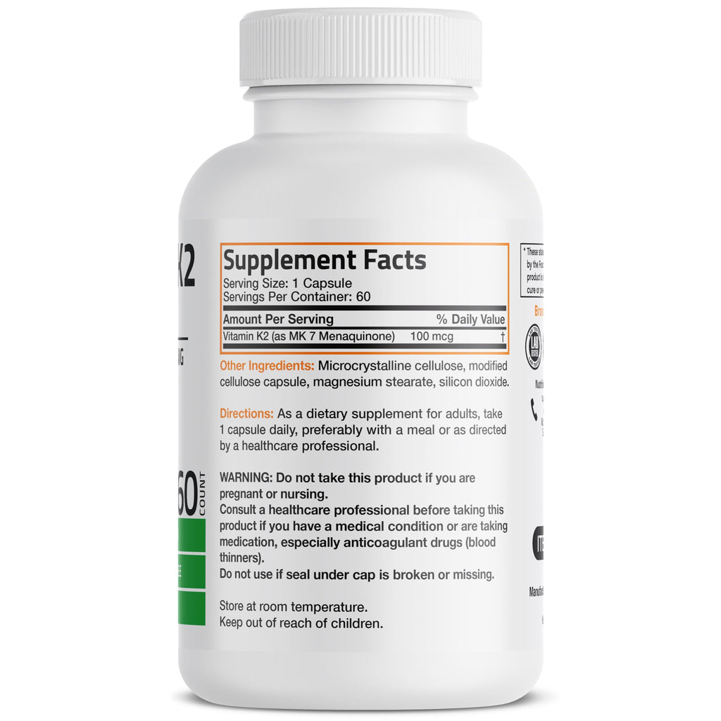 Bronson Flavored Vitamin K2 Capsules Support Strong Bones 100Mcg Adult