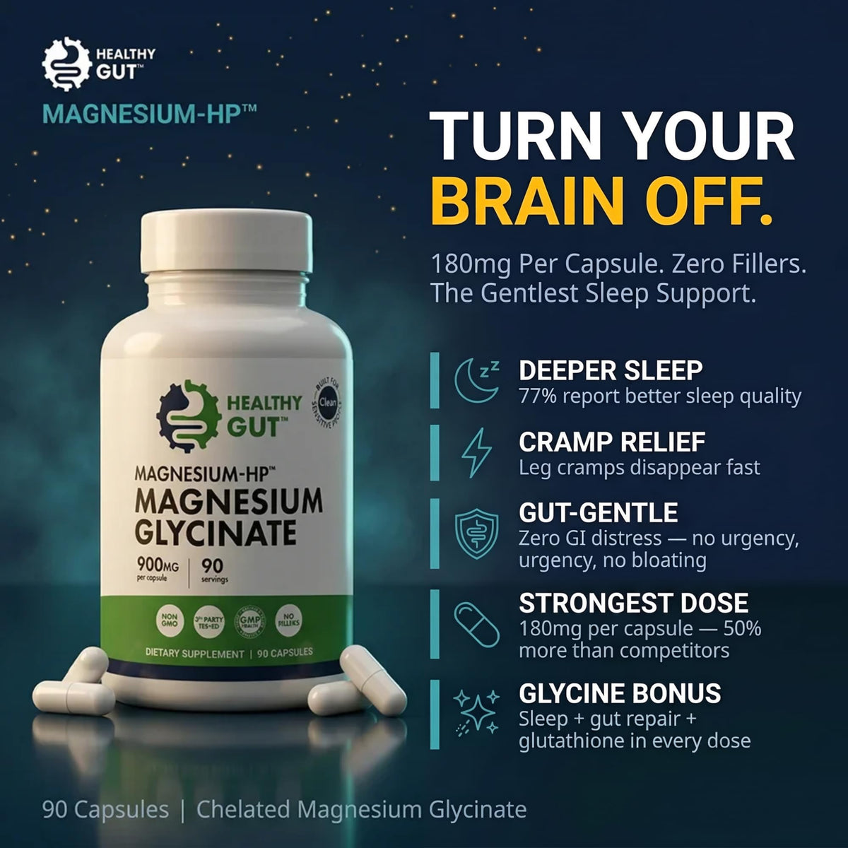 Healthy Gut Magnesium Glycinate - 90 Capsules - image 3