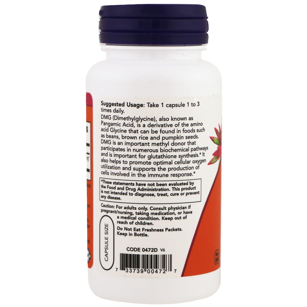 NOW Foods DMG 125mg Nutritional Support - 100 Capsules - image 3
