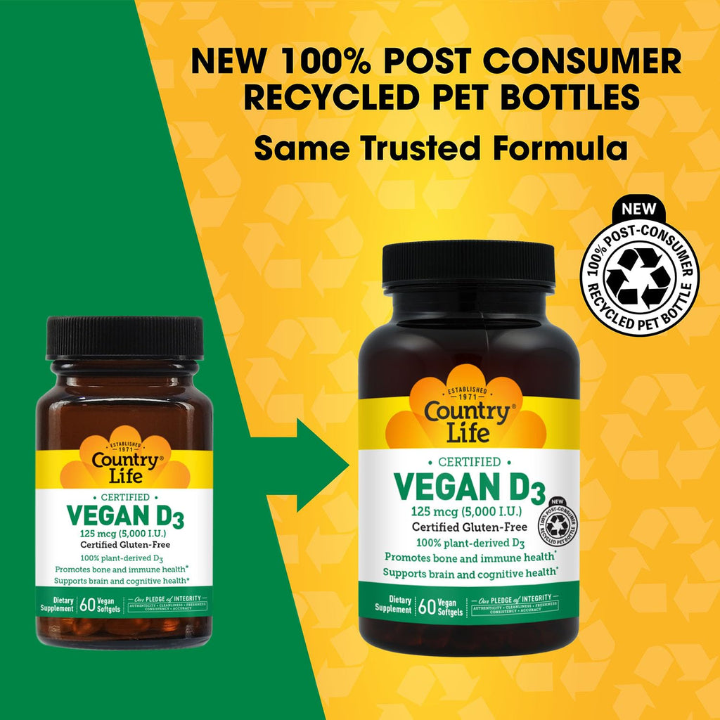 Country Life Vitamin D3 5000 IU Vegan - 60 Softgels - image 3