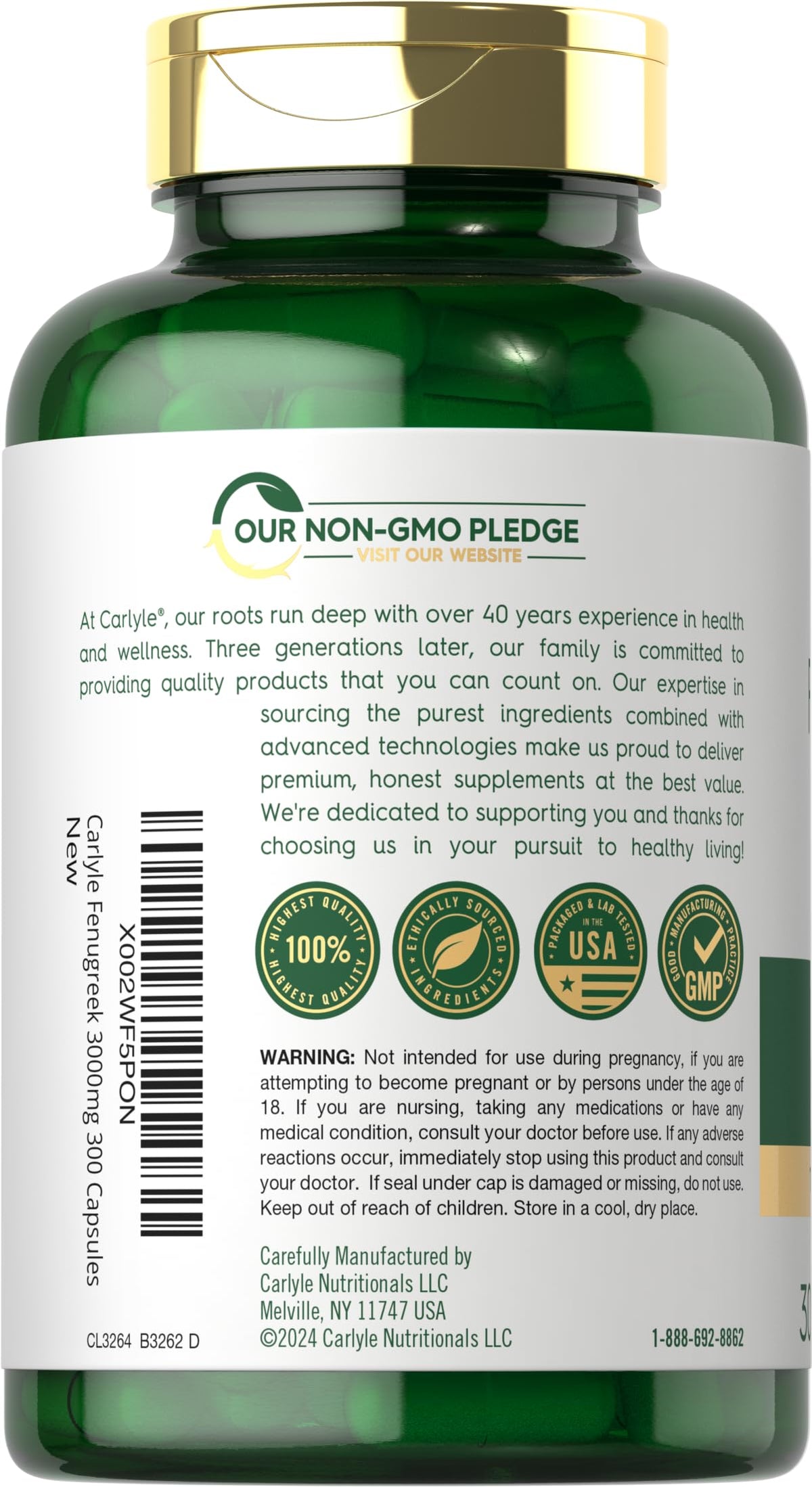 Carlyle Fenugreek Capsules - 300 Count - image 3