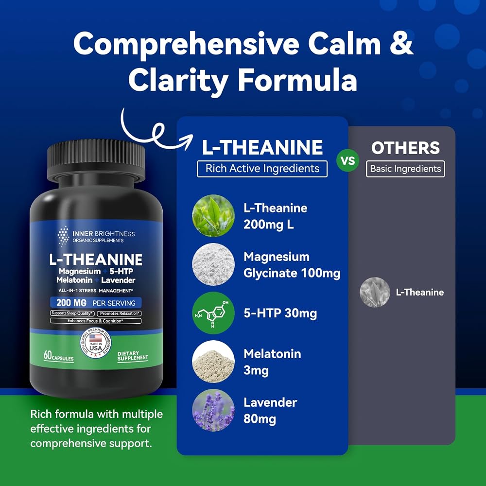 Inner Brightness L-Theanine 200mg Stress & Sleep Support - 60 Capsules - image 5