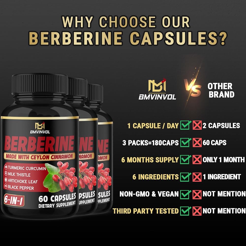 BMVINVOL Berberine Supplement Plus Ceylon Cinnamon - 180 Capsules - image 6