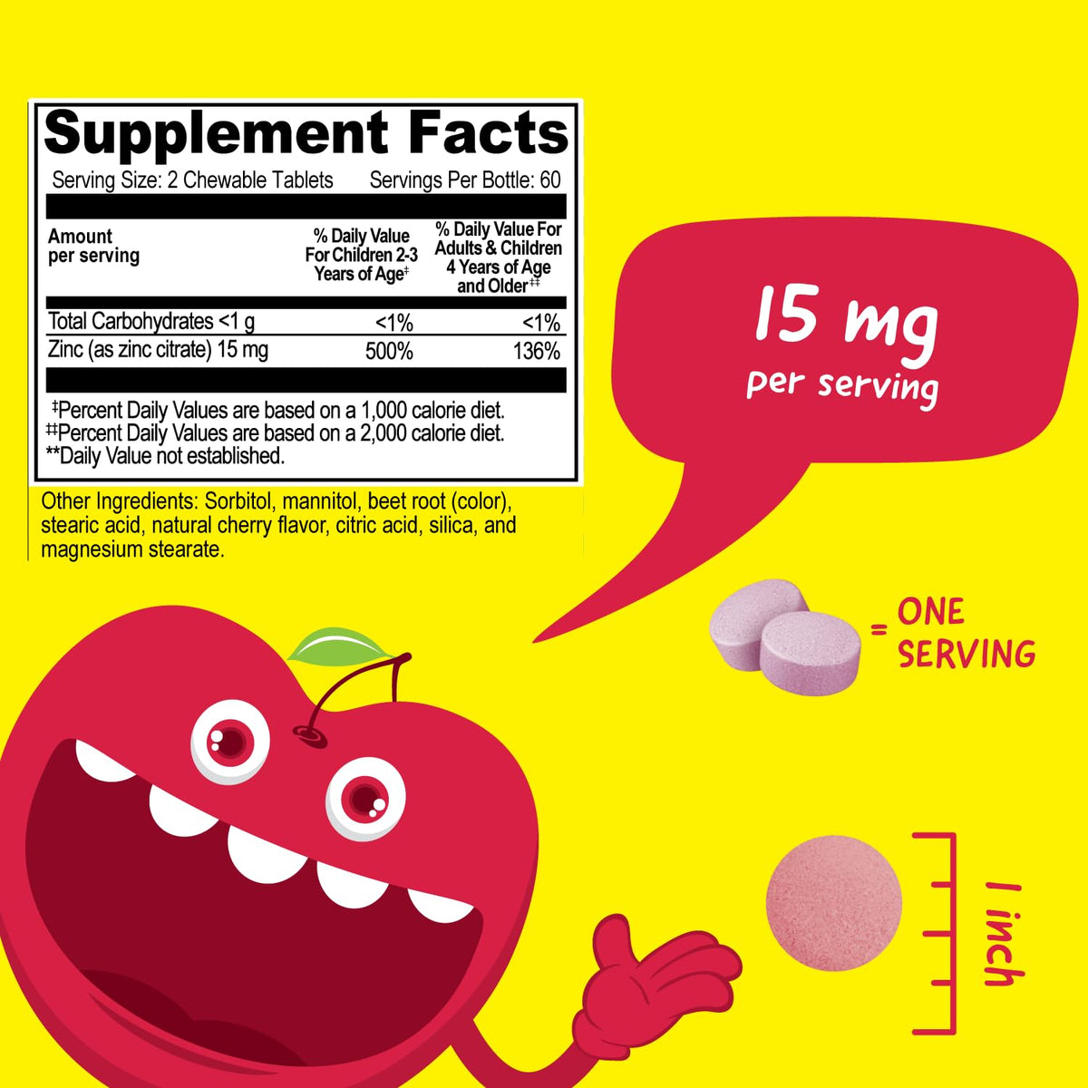 VitaWorks Zinc for Kids 15mg Chewable Tablets - 120 Count - image 2
