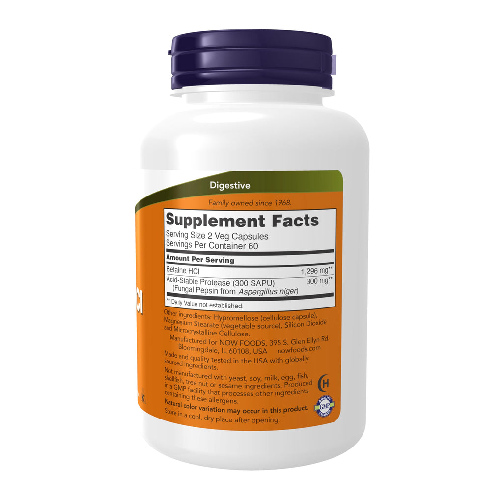 NOW Supplements Betaine HCl 648 mg Digestive Support - 120 Vegetarian Capsules - image 2