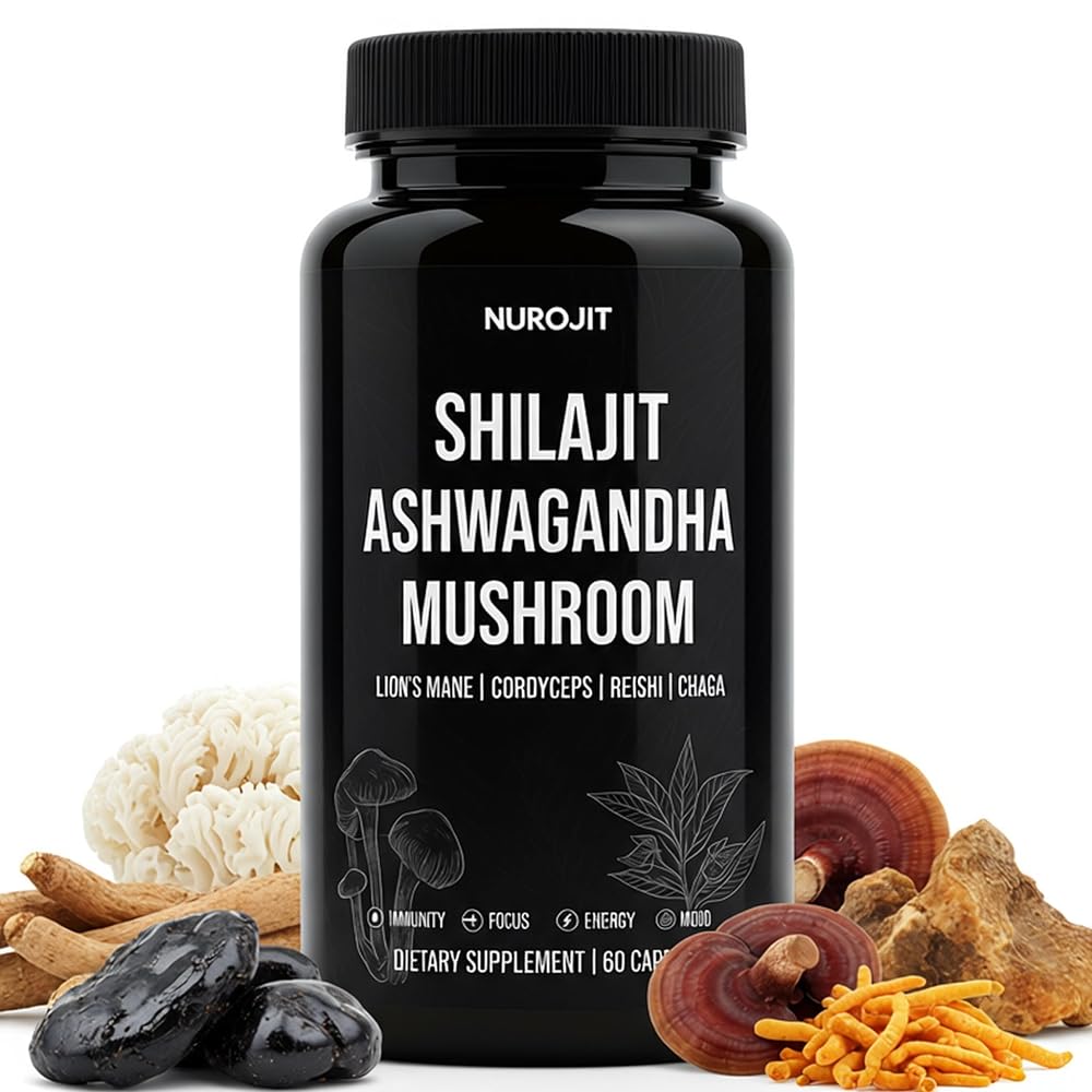 NuroJit Shilajit Ashwagandha Mushroom Capsules - 60 Capsules