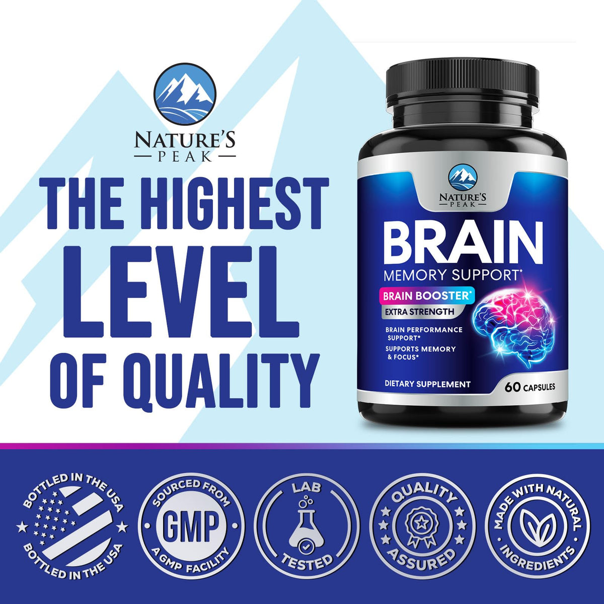 Nature's Peak Brain Memory Supplement - 3X Strength Nootropics
