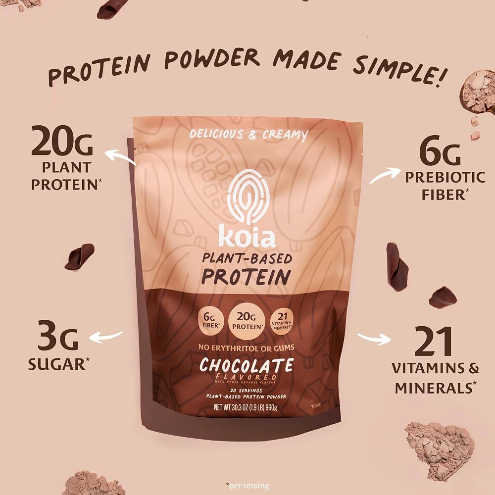 Koia Powder, Plant-Based Protein with Prebiotic Fiber