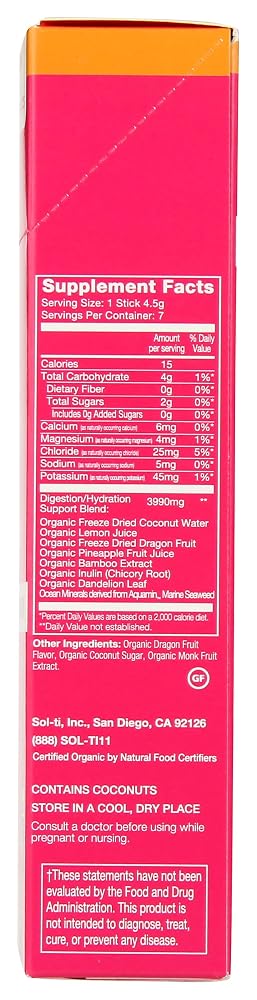 Sol-ti Organic Dragon Fruit Lemon Hydration Drink Mix - 7 Count - image 3