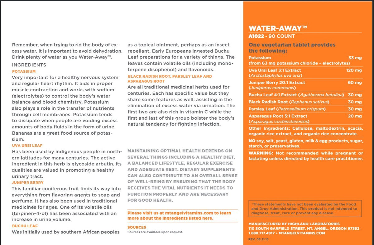 Mt. Angel Vitamins Water-Away Fluid Balance - 90 Vegetarian Tablets - image 4