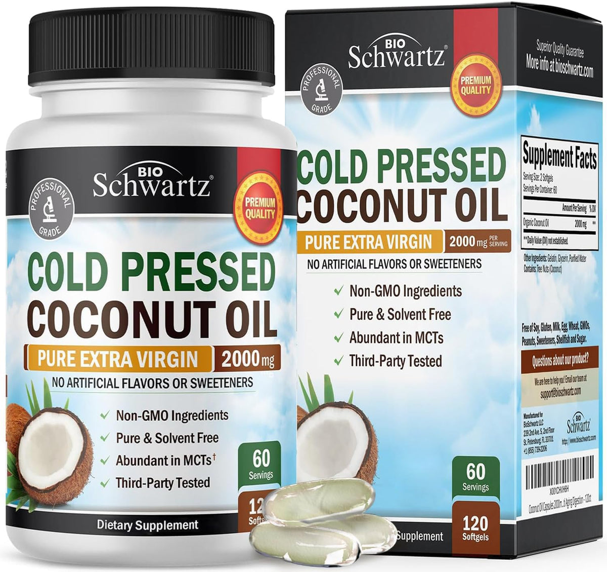 BioSchwartz Coconut Oil Capsules 2000mg - 120 Softgels