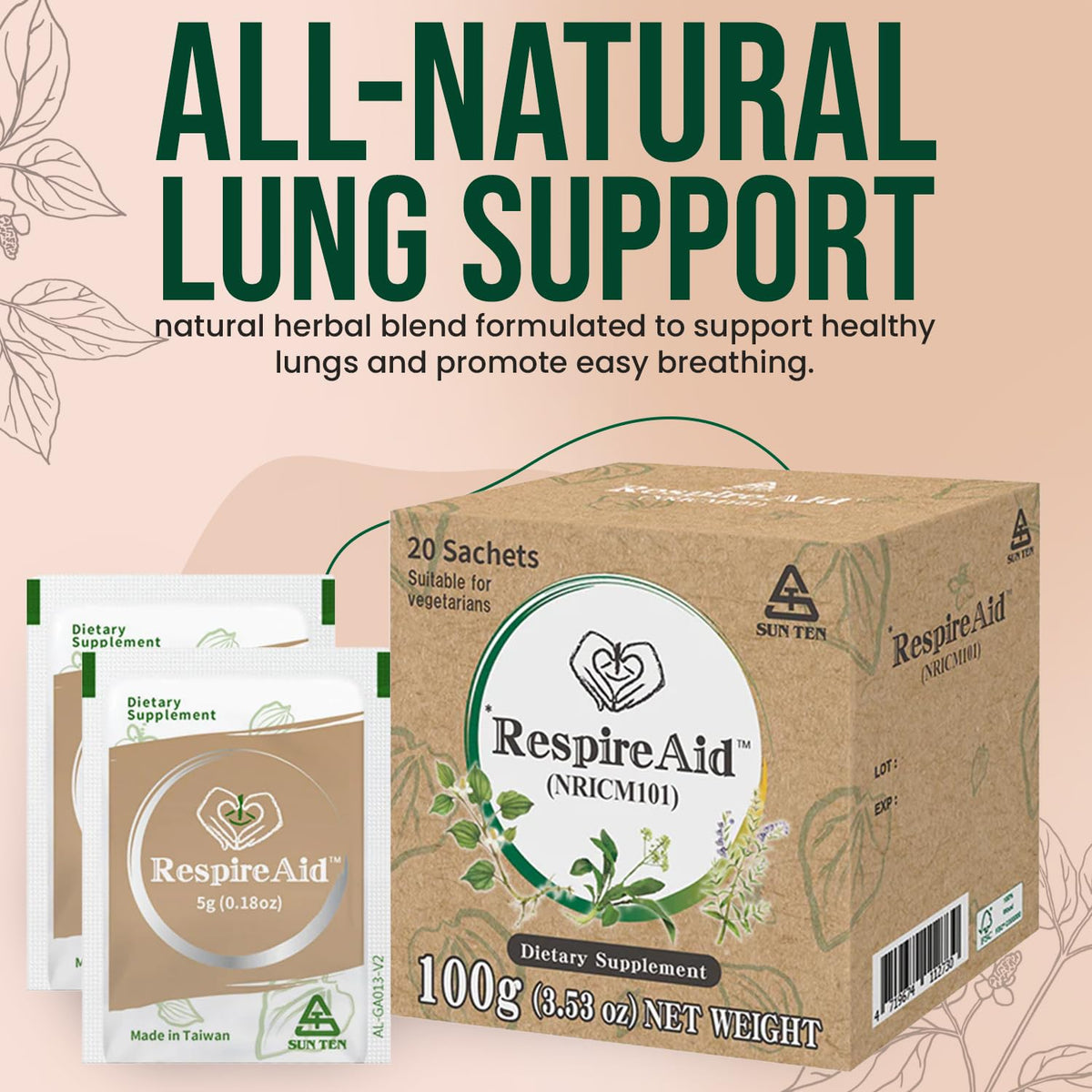 Sun Ten RespireAid Lung Support Herbal Tea - 20 Sachets - image 2