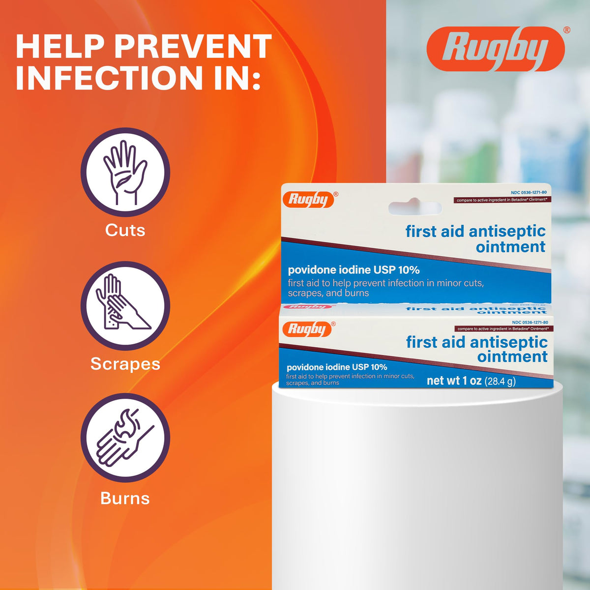 Rugby First Aid Antiseptic Ointment Povidone Iodine 10% - 1 Oz - image 4