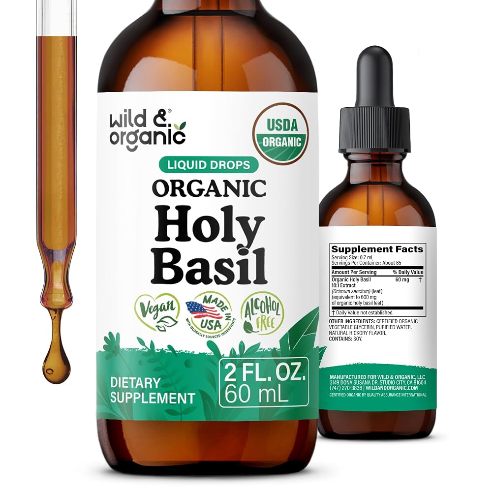 Wild & Organic Holy Basil Tincture - Organic Holy Basil Leaf Liquid