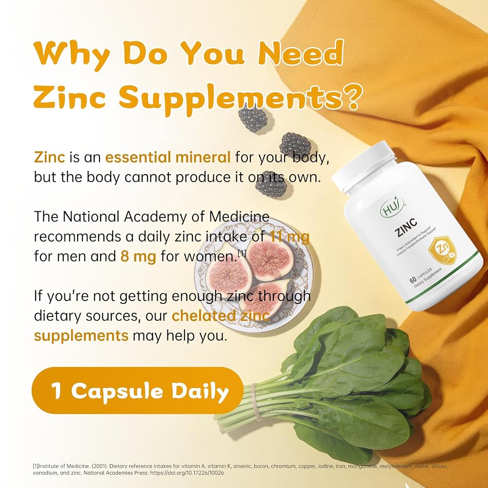 HUJ Zinc Bisglycinate Chelate Capsules for Immune Support - 60 Capsules - image 4