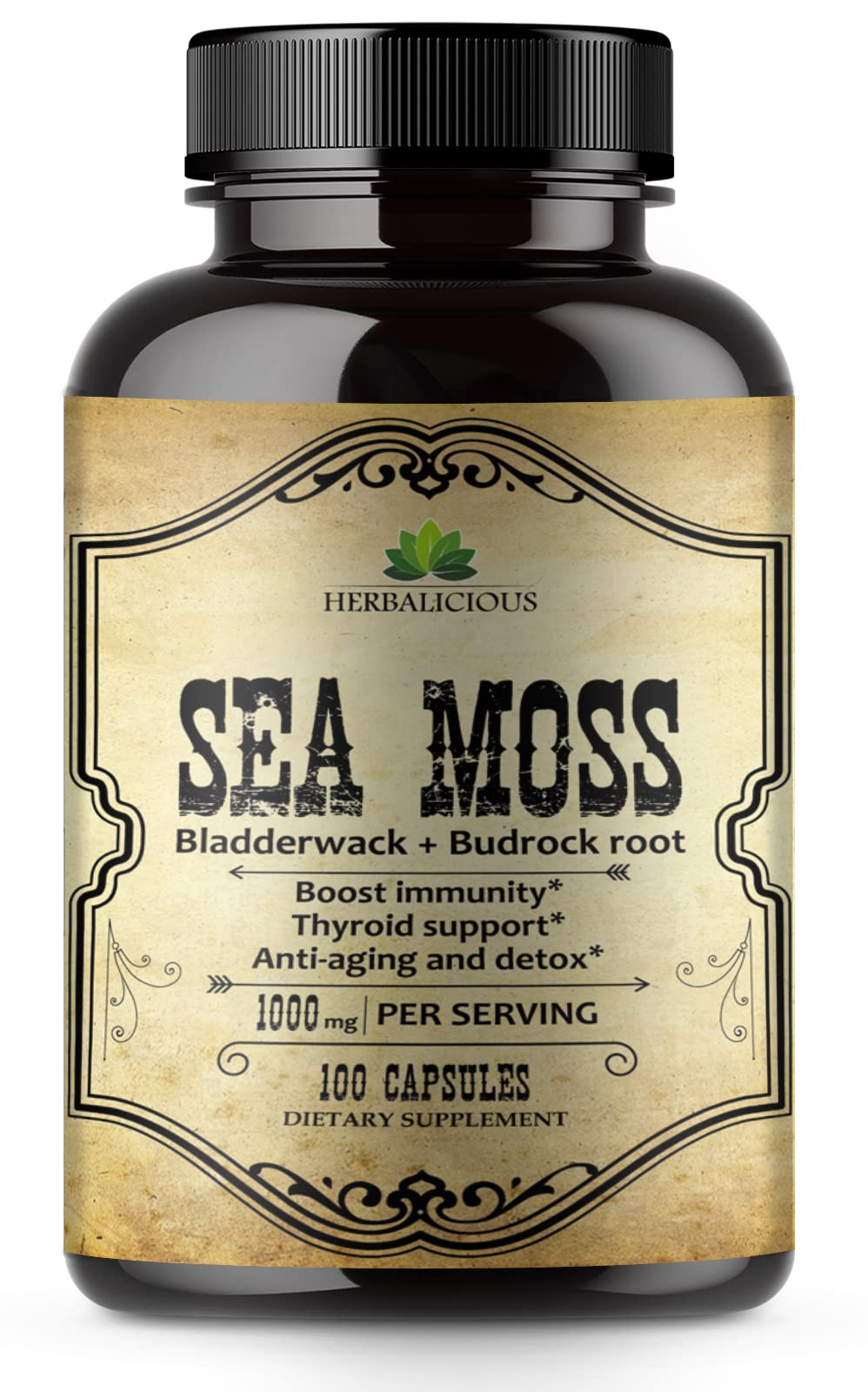 HERBALICIOUS Sea Moss Capsules with Bladderwrack & Burdock Root - 100 Capsules