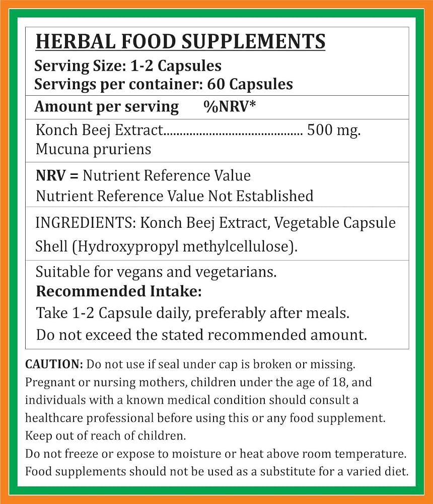 Satya Naturals Konch Beej Forte Capsules 500 mg. 60 Veg. Capsule