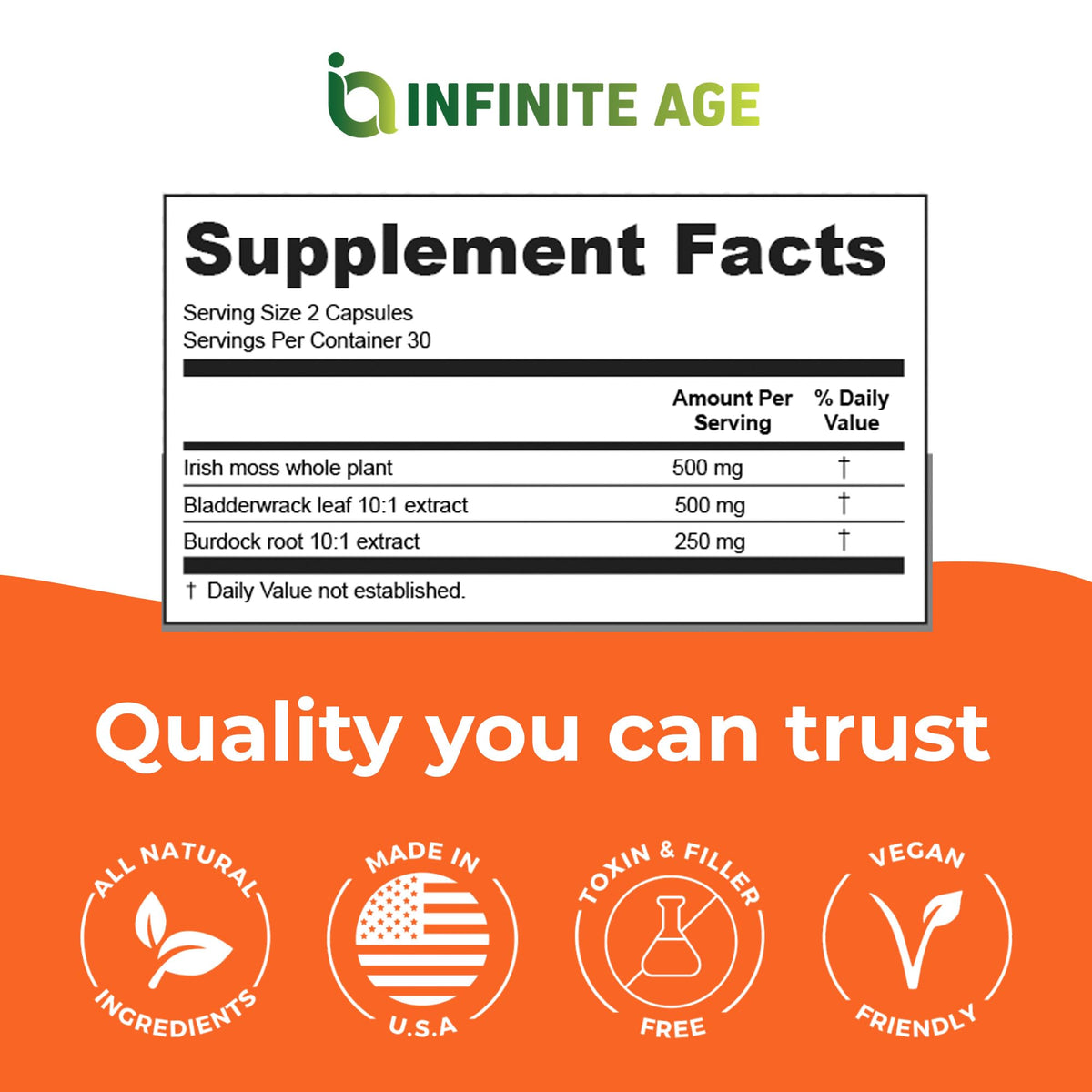INFINITE AGE Sea Moss Capsules 1250mg Irish Moss Blend - 60 Count - image 4