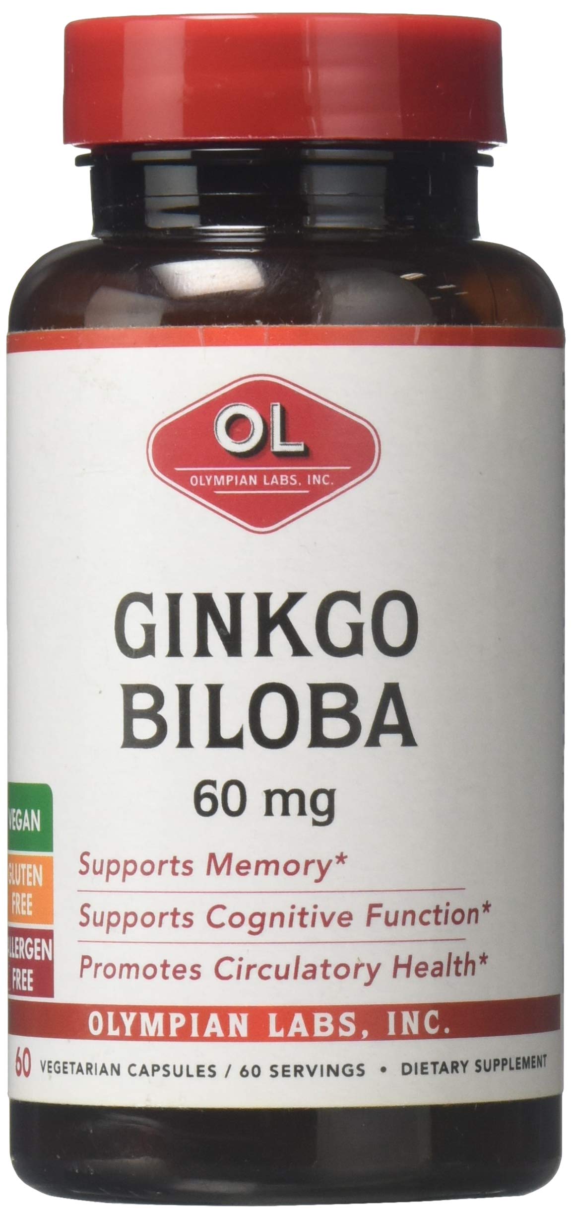 Olympian Labs Ginkgo Biloba Extract 60mg - 60 Vegetarian Capsules