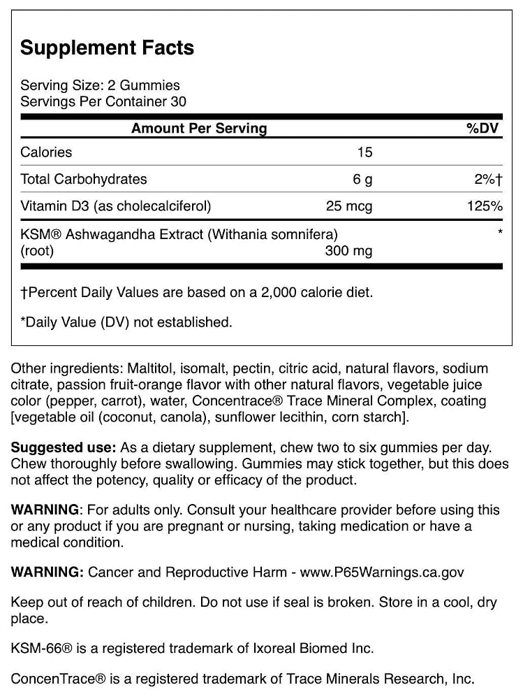 Swanson Ashwagandha & Vitamin D Passionfruit Gummies - 60 Count - image 2