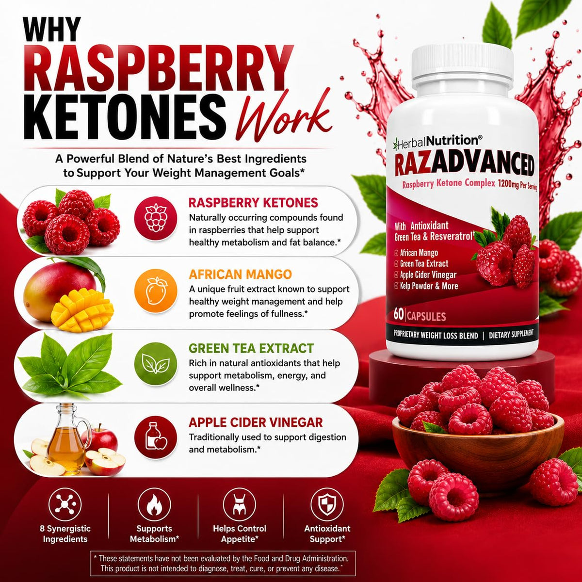 Herbal Nutrition Raspberry Ketones Complex Weight Management - 120 Capsules - image 2